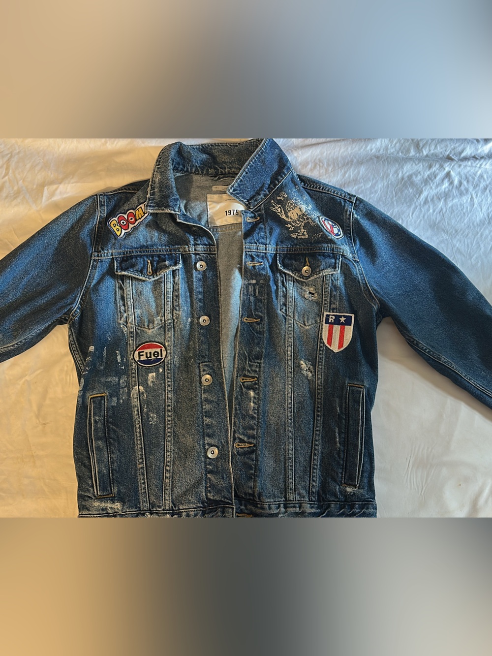 Dark Blue Patch Denim Jacket - Unbranded